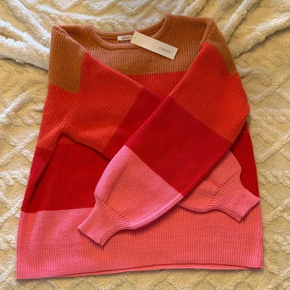 Timing Women's Colorblock Sweater - Pink, Red, and Brown - Picture 6 of 8